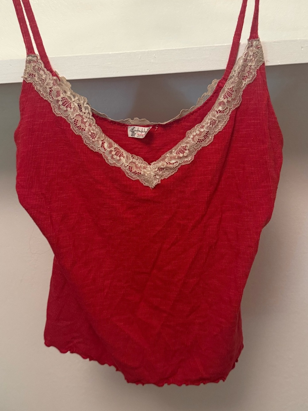 Lace-Trim Red Cami Tank Top